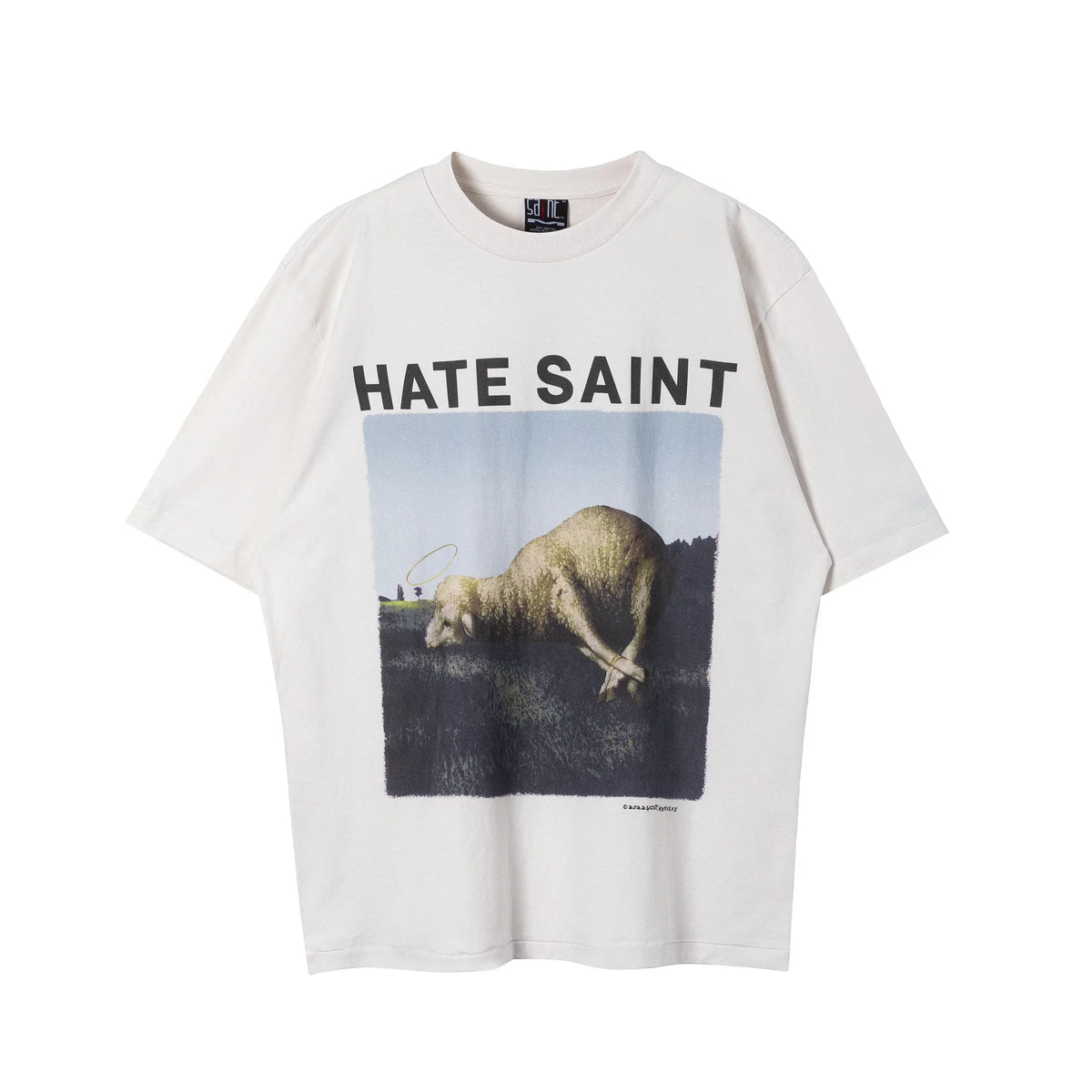 Saint Michael "HATE SAINT" Sheep & Landscape Vintage T-Shirt - Off-White