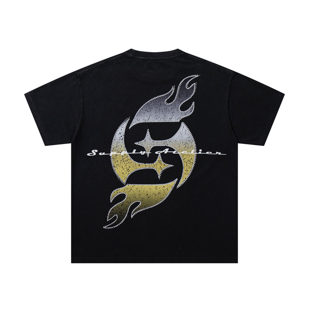 SUPPLY Angel Dragon Flame Graphic Oversized Black T-Shirt